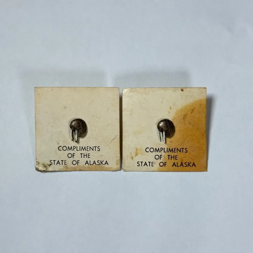 Lot of 2 Vintage Compliments of The State of Alaska Walrus brass Lapel Pin